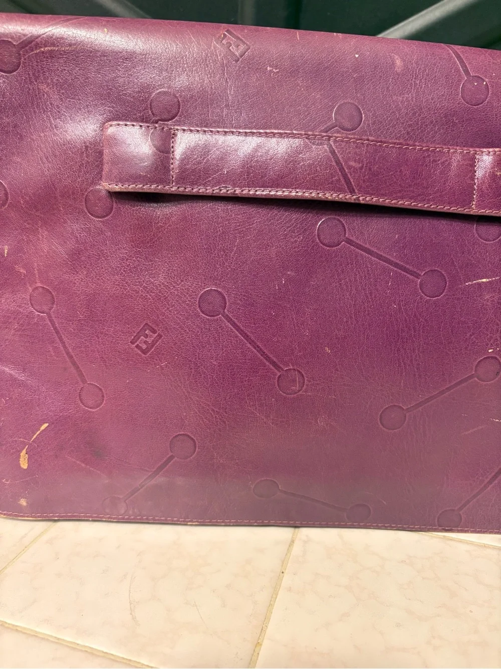 Fendi Purple Fold-Over Leather Clutch with Embossed Dot Motif preloved
